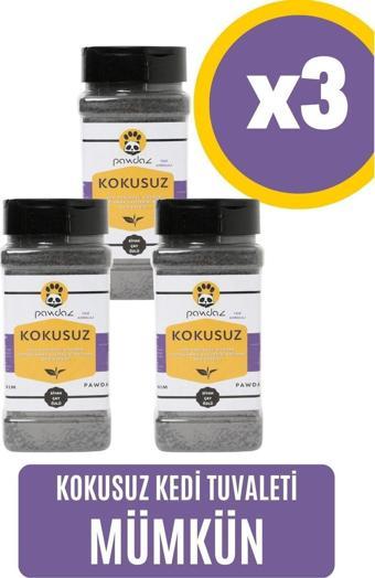 Pawdaz Kokusuz X 3 - Aktif Karbon Ve Siyah Çay Özlü Kedi Kumu Kokusu Giderici (1500 Ml. /1080 Gram ± 50 G)