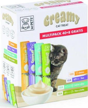 M-Pets Creamy Kedi Kreması, Kedi Ödül Maması Mix 48li - Tavuk, Tuna, Somon ve Biftek, Tuna ve Deniztarağı