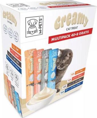 M-Pets Creamy Kedi Kreması, Kedi Ödül Maması Mix 48li - Yengeç, Somon, Morina ve Biftek, Ton ve Karides