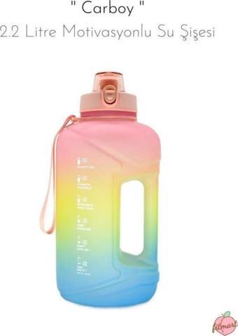 Fitmart Carboy - 2.2 Litre Motivasyonlu Su Şişesi- pembe-sarı-mavi