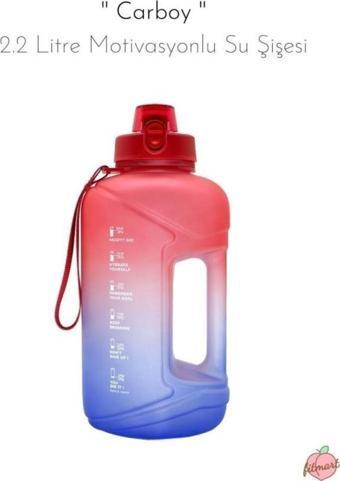 Fitmart Carboy - 2.2 Litre Motivasyonlu Su Şişesi-Kırmızı-mor