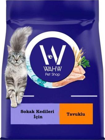 Wahw Pet Sokak Kedileri İçin Yüksek Proteinli Kuru Tavuklu Kuru Mama - 1KG