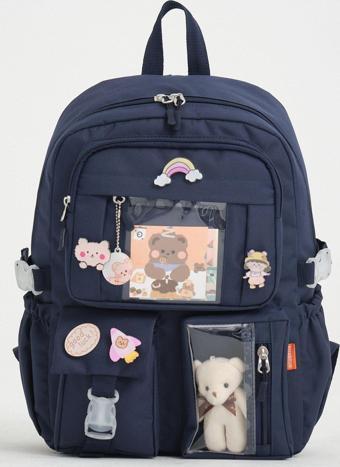 Roxbros Kawaii Kore Tarzı Okul Çantası Aksesuarlı Kız Çocuk ve Erkek Çocuk Sırt Çantası