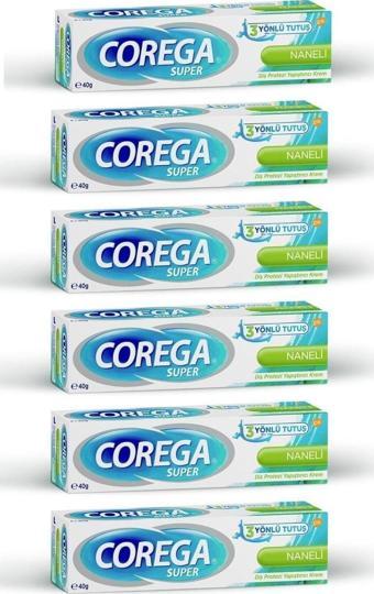 Corega Süper Protez Yapıştırıcı Krem Naneli 40gr x 6 Adet