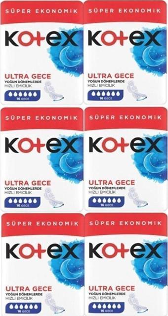 Kotex Ultra Quadro Süper Eko Gece 16 Lı X 6 Adet