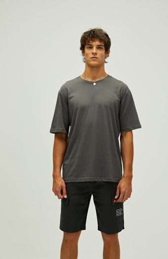 Liber Oversize T-Shirt Koyu Gri Basic Erkek Tişört