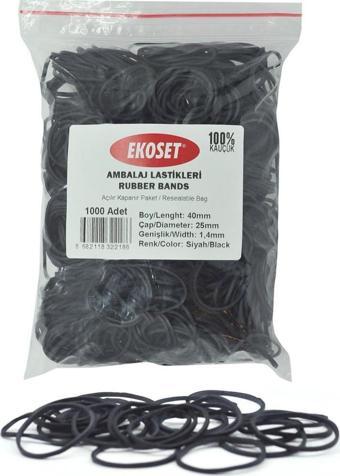 Ekoset Siyah Paket Ambalaj Toka Para Lastiği 1000 Adet 40mm 