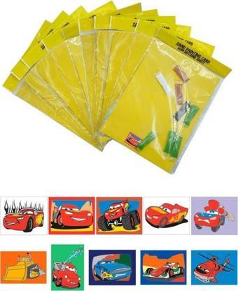 Disney Cars, 10 Adet Büyük Boy A4, Erkek Çocuk Kum Boyama Kartı Seti-Red Castle KB-D-102