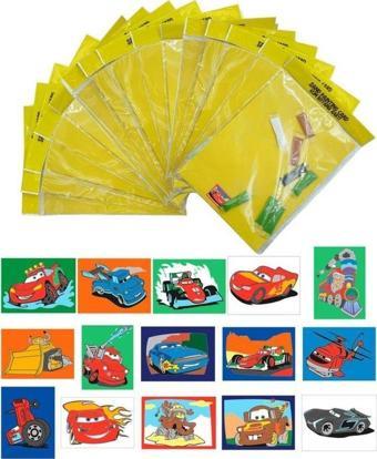 Disney Cars, 15 Adet Büyük Boy A4, Erkek Çocuk Kum Boyama Kartı Seti-Red Castle KB-D-150