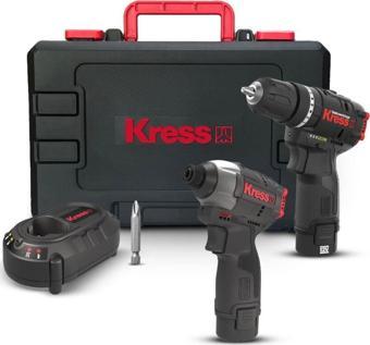 Kress KUG02 12Volt/2.0Ah. Li-ion Çift Akülü Kömürsüz Profesyonel Darbeli Matkap+Darbeli Tornavida Kombo Set