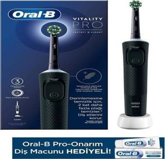 Oral-B Şarjlı Elektrikli Diş Fırçası Vitality Pro Siyah +Pro Onarım 50ml Diş Macunu