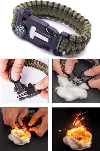 Zeyd Ticaret Survival Pusulalı Hayatta Kalma Bilekliği Kamp Bileklik Düdük Çok Amaçlı Outdoor Aksesuar Kit Askeri