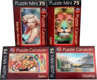 4 Adet 75 Parça Mini Puzzle Seti 4x75 Toplam 300 Parça 4 Ayrı Çeşit Pazıl