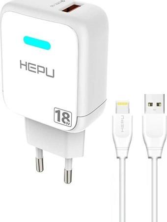 HEPU HP618L QC3.0 18W Seyahat Şarj Aleti USB-Lightning Kablo Set