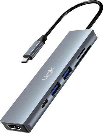 LinkTech A197 Premium 6in1 4K Ultra HD 100W PD Type-C Girişli HUB Çoklayıcı 