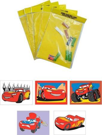 Disney Cars, 5 Adet Büyük Boy A4, Erkek Çocuk Kum Boyama Kartı Seti-Red Castle KB-D-052