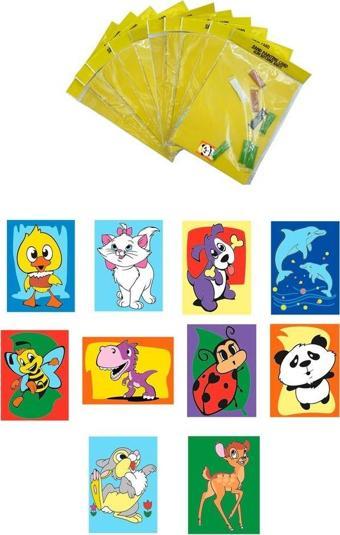Sevimli Hayvanlar, 10 Adet Büyük Boy A4, Kız-Erkek Kum Boyama Kartı Seti-Red Castle KB-RC-103
