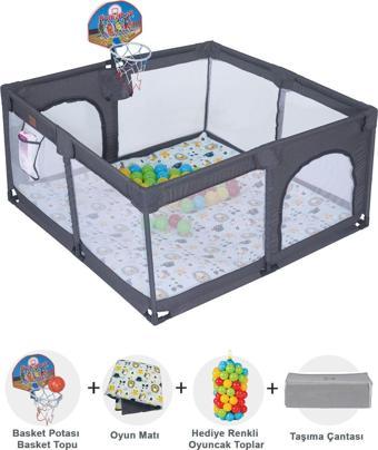 Playard Keten Potalı Güvenli Bebek Ve Çocuk Oyun Alanı Oyun Parkı 125x125 Oyun Matı Ve Topları Antrasit