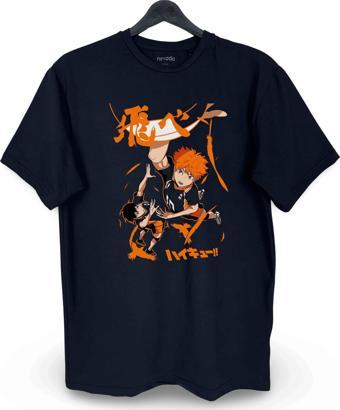 Haikyuu Baskılı Loose Fit Bisiklet Yaka Tişört Anime Manga