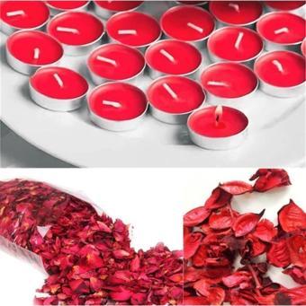 Adm Store 2000 Adet Kuru Gül Yaprağı + 50 Adet Kırmızı Tealight Mum Romantik Süsleme