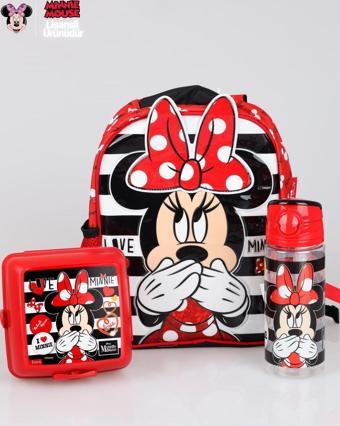 YENİ SEZON LİSANSLI MINNIE MOUSE ANAOKUL ÇANTASI,BESLENME KABI VE TRITAN MATARA 500 ML OKUL SETİ