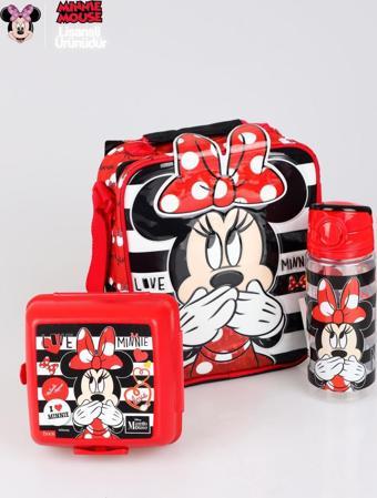 YENİ SEZON LİSANSLI MINNIE MOUSE BESLENME ÇANTASI,BESLENME KABI VE TRITAN MATARA 500 ML BESLENME SETİ