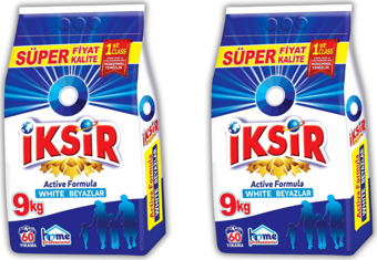 İksir Toz Deterjan Beyazlar İçin 2 Ad. x 9 Kg. (18 Kg. - 120 Yıkama)
