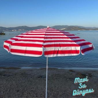 mavisudünyası Plaj Şemsiyesi (Pamuk Kumaş) Kırmızı Renk Deniz, Balkon, Bahçe (Bidonsuz) 2 Metre, 10 Telli