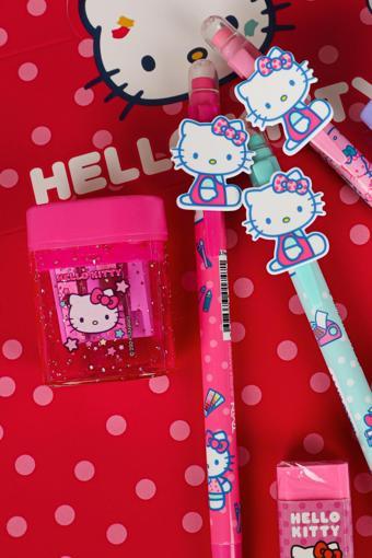 YENİ SEZON LİSANSLI HELLO KITTY VERSATİL UÇLU KALEM 0.7 MM,ÇİFT BIÇAKLI OVAL KALEMTRAŞ VE SİLGİ SETİ