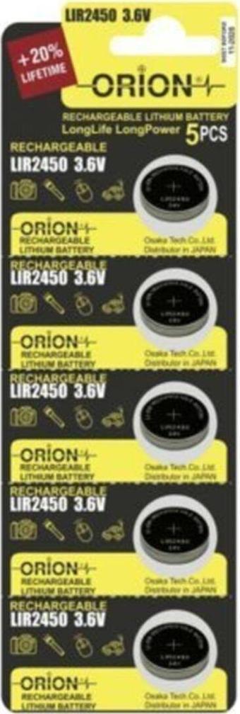 Orion Lityum Lır2450 3.6V Şarj Edilebilir Pil 5'Li Paket