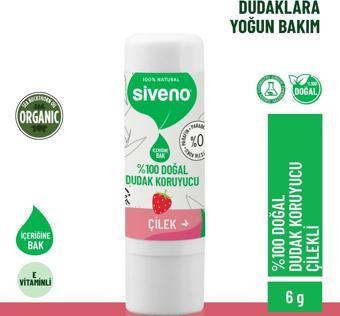 Siveno %100 Doğal Dudak Koruyucu Çilek Bitkisel Lipbalm Dudak Kremi Nemlendirici Parlatıcı Onarıcı 6G