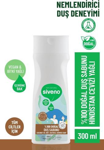 Siveno %100 Doğal Duş Sabunu Hindistan Cevizli Kokulu Nemlendirici Duş Jeli 5 Değerli Bitki Vegan 300 ml