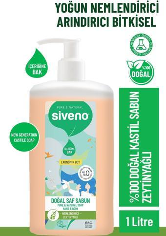 Siveno %100 Doğal Sıvı Kastil Sabun Zeytinyağlı Yoğun Nemlendirici Arındırıcı Bitkisel Vegan 1000 ml