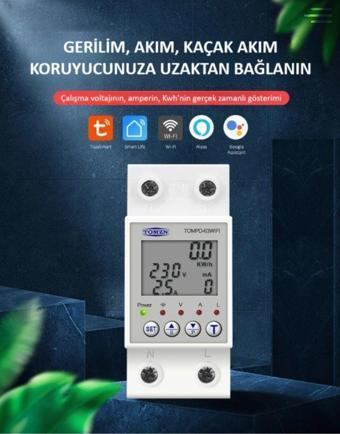 Tomzn Akıllı Kaçak Akım Koruma Rölesi ve Voltaj/Akım Koruyucu Röle 63A Monofaz - Ayarlanabilir KAR (10MA-99MA)