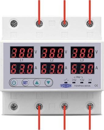 Tomzn Trifaz Nötrsüz 380V Gerilim Ve Akım Koruma Yüksek Alçak Voltaj Akım Koruma 63A 3 Fazlı