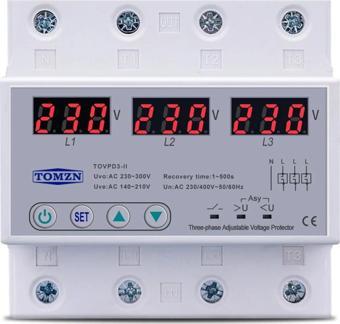 Tomzn Voltaj Koruma Rölesi Yıldırım Koruyucu Röle 220V 63A 3 Fazlı - Ev Tipi Trifaz