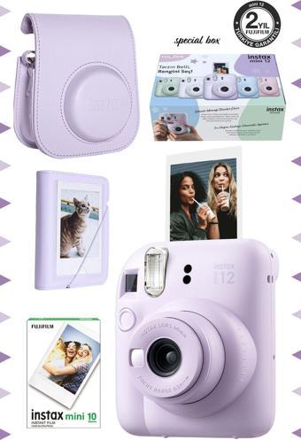 Fujifilm Instax Mini 12 Lila Fotoğraf Makinesi-10'lu Film-Mini Albüm Ve Deri Kılıf Seti