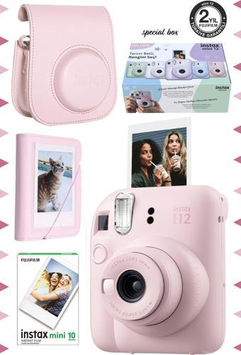 Fujifilm Instax Mini 12 Pembe Fotoğraf Makinesi-10'lu Film-Mini Albüm Ve Deri Kılıf Seti