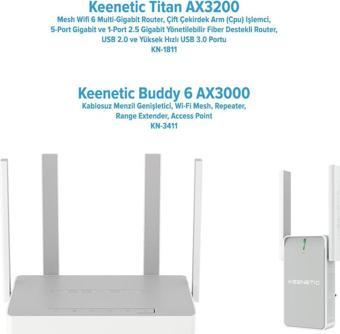 Keenetic Titan AX3200 & Buddy 6 AX3000 Wi-Fi 6 Fiber Multi-Gigabit Mesh 2’li Kit