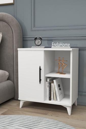 Enda Home Kommen Tek Kapaklı 2 Açık Bölmeli Komodin