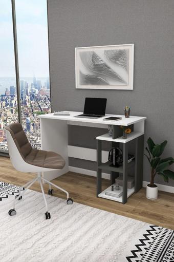 Enda Home Star-e 2 Raflı Kütüphaneli Çalışma Masası 100x56 Cm Antrasit - Beyaz
