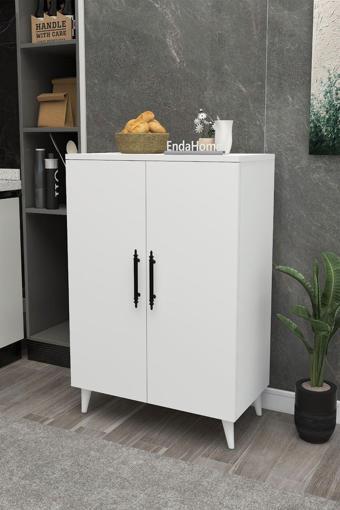 Enda Home 3 Raflı 2 Kapaklı Çok Amaçlı Dolap Çok Amaçlı Mutfak Dolabı Banyo Dolabı Beyaz