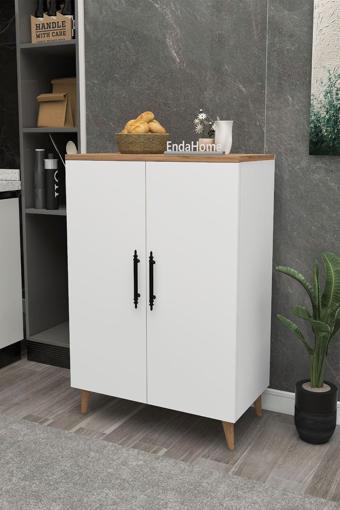 Enda Home 3 Raflı 2 Kapaklı Çok Amaçlı Dolap Çok Amaçlı Mutfak Dolabı Banyo Dolabı Çam & Beyaz