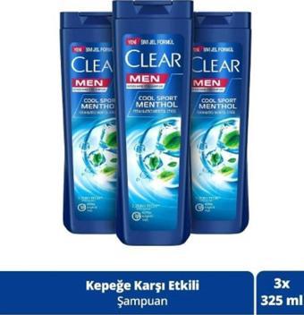 Clear Men Kepeğe Karşı Etkili Şampuan Cool Sport Menthol Ferahlatıcı Mentol Etkisi 325 Ml X3