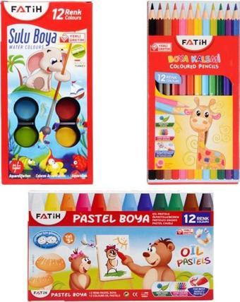 Fatih 3'lü Boyama Seti (Kuru Boya+Sulu Boya+Pastel Boya)