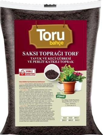 Toru Bahçe Saksı ve Bahçe Toprağı Torf Tavuk Keçi Gübreli ve Perlit Katkılı Toprak 50 lt