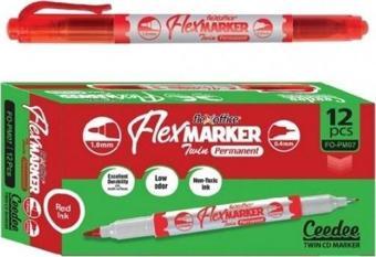 Flexoffice Permanent Marker Kalem Çift Taraflı Kırmızı Mürekkep Fo-Pm07 (12 Li Paket)