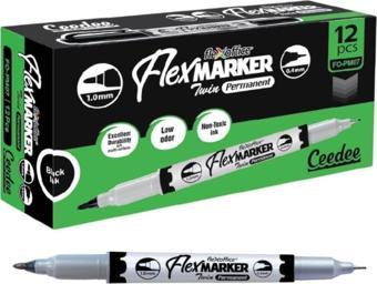 Flexoffice Permanent Marker Kalem Çift Taraflı Siyah Mürekkep Fo-Pm07 (12 Li Paket)