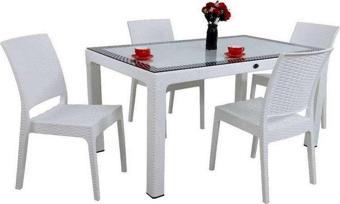 Elit Rattan 90x150 4 kişilik Elit Sandalye Camlı Masa Takımı