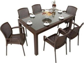 Elit Rattan 90x150 Defne Koltuk Camlı Masa Takımı